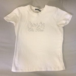 Brandy Melville white rhinestone on fire tee